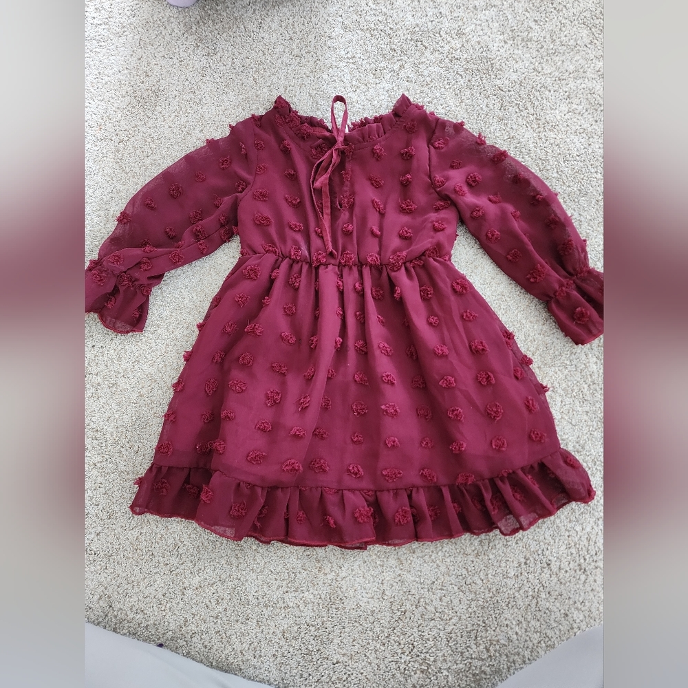 Red dress with sheer sleeves